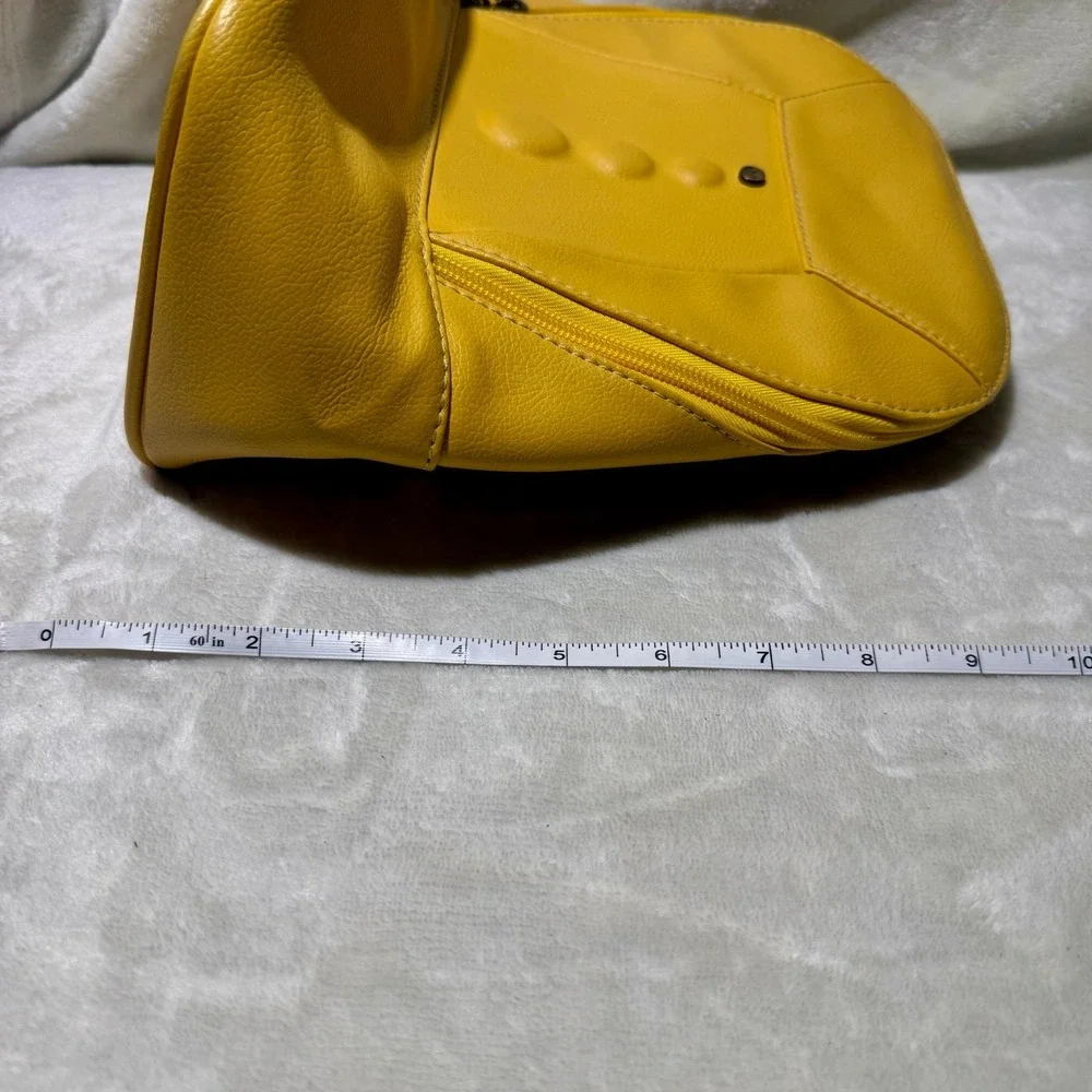 Vegan Leather Modern Geometric Backpack Yellow Structured Bag Bold Red Lining